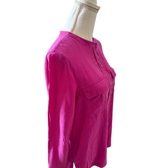 Vince Brushed Silk Long Sleeve Button Front Top Magenta S - Picture 4 of 7